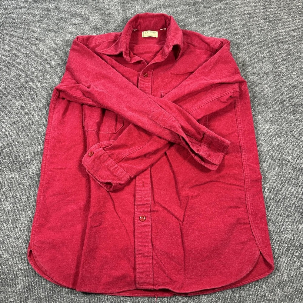 L.L. Bean Chamois Shirt Mens Large Red Good Heavyweight Cotton Button Up LS
